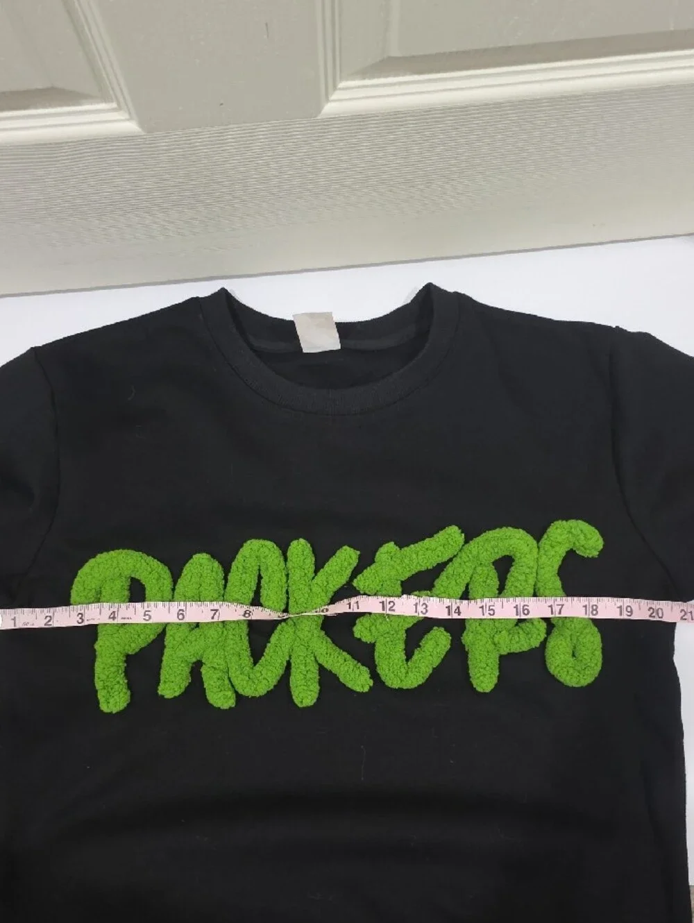 Black Unisex Crewneck Sweater with Green Chenille 